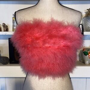 Y2K Wildflower Threads Faux Feather Pink Strapless Crop‎ Top XS New $63